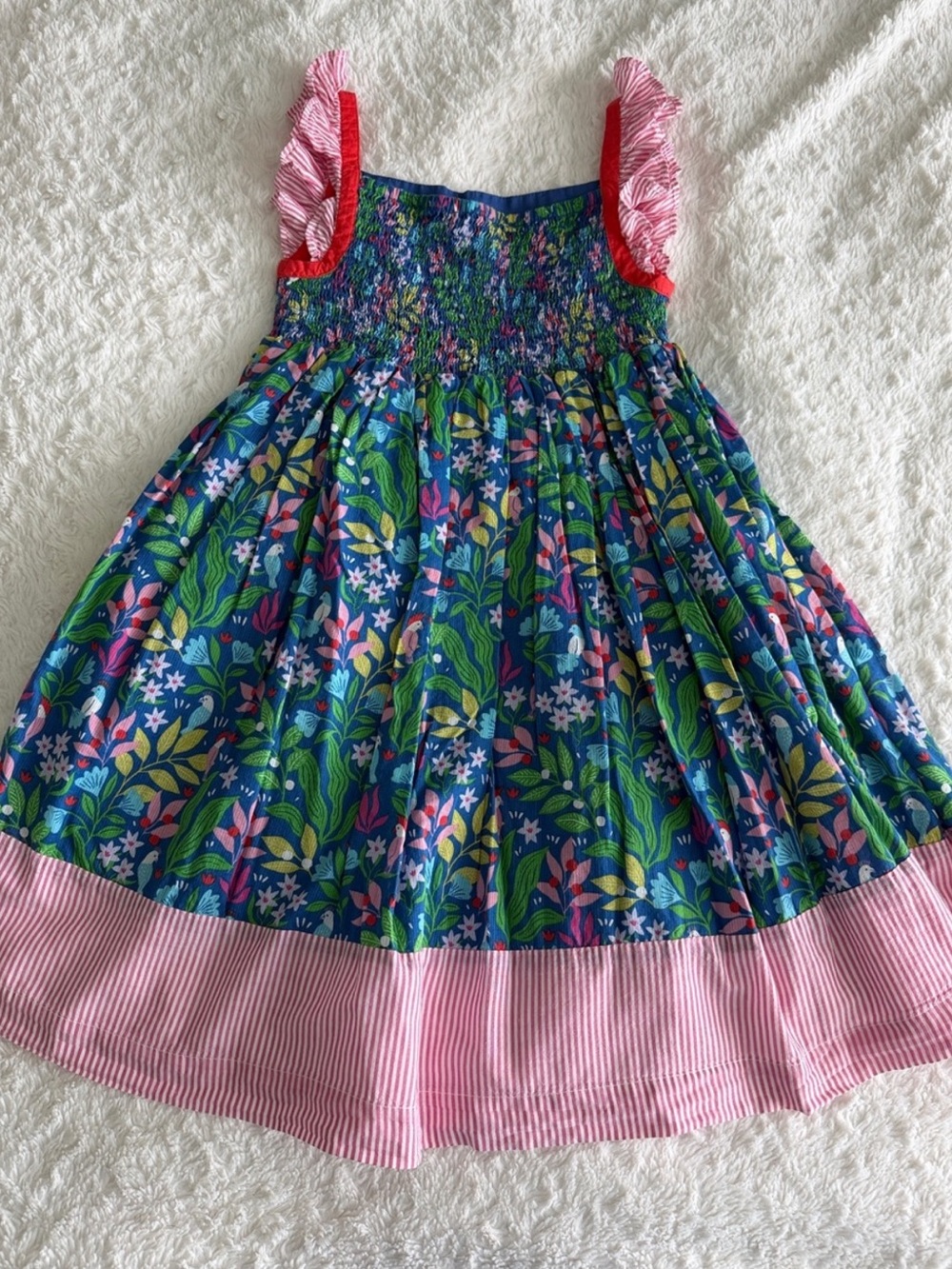 Mini Boden • Flutter Sleeve Bird print sun dress • Size 5/6